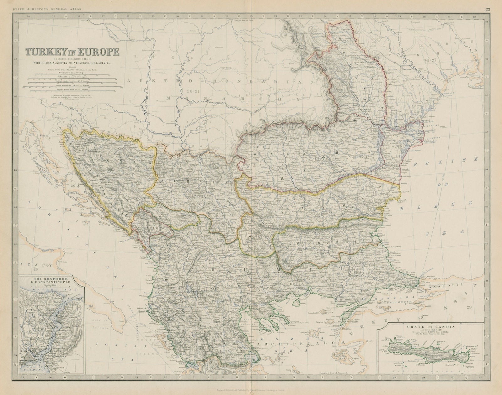 Turkey in Europe. Balkans Bosphorus Rumania Rumelia. 50x60cm. JOHNSTON 1879 map